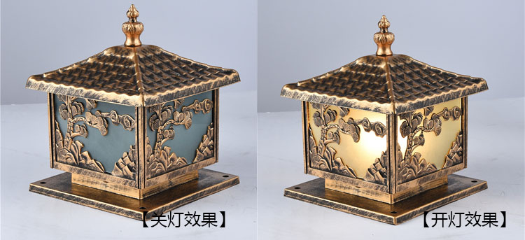 香蕉视频官网照明(QDZTD-006)仿古压铸铝迎客松柱头灯开关灯效果