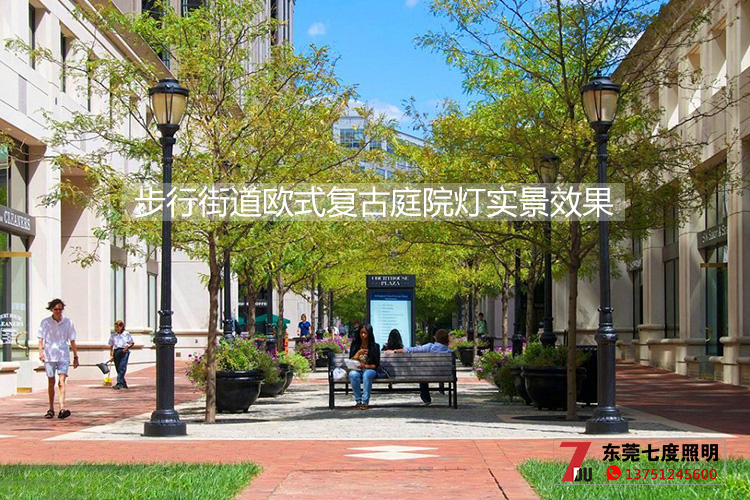 香蕉视频官网照明-步行街道欧式复古庭院灯安装实景效果图片