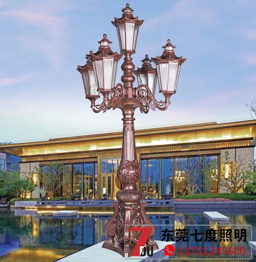 香蕉视频官网精铸仿古欧式5头庭院灯咖啡色