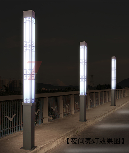 3米(QDJGDZ-016)广场中式镂空方形香蕉视频最新网址柱夜间亮灯效果图片
