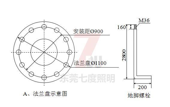 30米九九香蕉视频影院基础地脚螺栓及定位调节板示意图