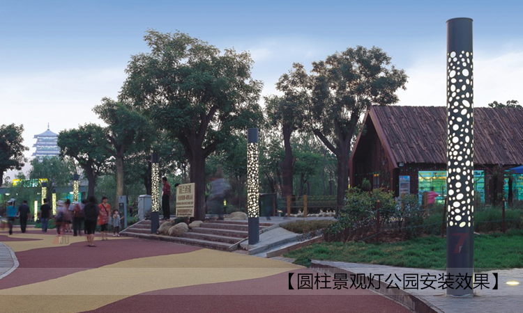 (QDJGDZ-025)公园特色圆柱形镂空花纹香蕉视频最新网址柱公园安装实景效果图片