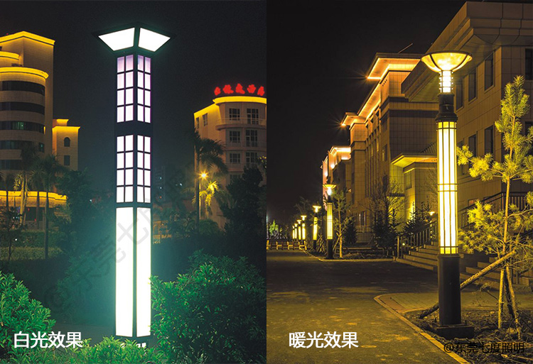 商业街道小区3.5米香蕉视频最新网址柱白光和暖光分别亮灯效果实拍